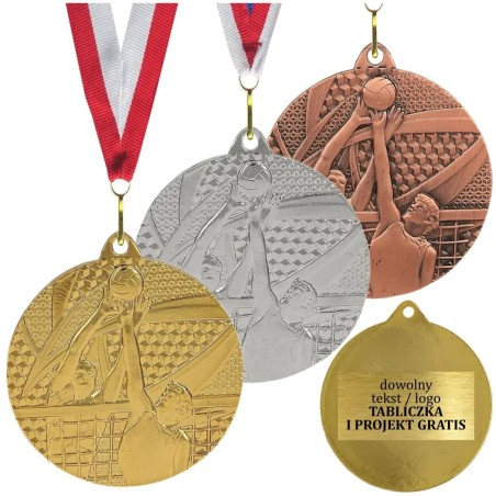 Medal siatkówka siatkarski 5cm z nadrukiem i szarfą