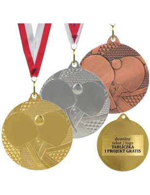 Gotowy medal tenis stołowy ping-pong 5cm z nadrukiem i szarfą