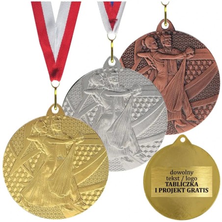 Medal taniec klasyczny taneczny 5cm z nadrukiem i szarfą