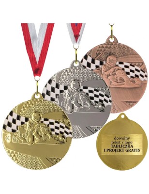 Gotowy medal kartingowy gokarty wyścigi 5cm z nadrukiem i szarfą