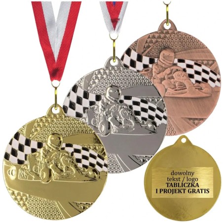 Gotowy medal kartingowy gokarty wyścigi 5cm z nadrukiem i szarfą