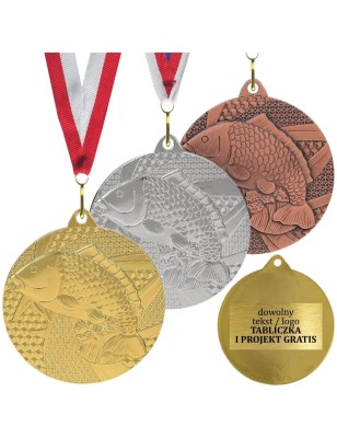 Gotowy medal wędkarstwo ryba karp zawody wędkarskie PZW z wklejką i szarfą