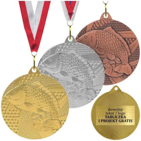 Gotowy medal wędkarstwo ryba karp zawody wędkarskie PZW z wklejką i szarfą