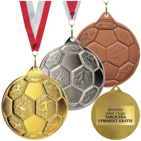 Gotowy medal piłka nożna piłkarski 5cm z nadrukiem i szarfą