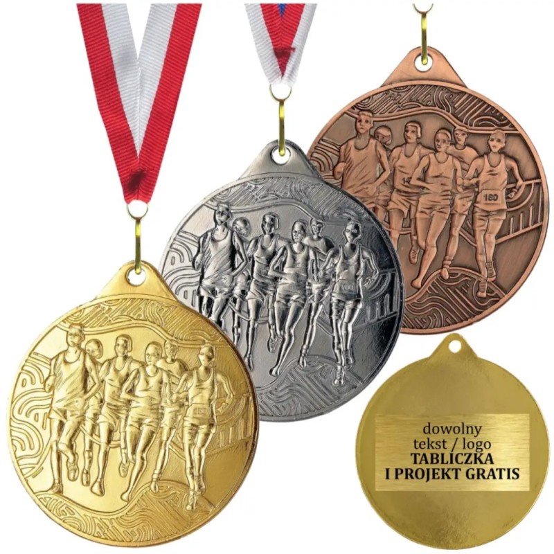 Gotowy medal biegowy maraton biegi na zamówienie z szarfą 5cm Gotowy medal biegowy maraton biegi na zamówienie z szarfą 5cm