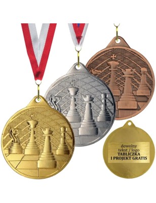 Gotowy medal szachowy szachy z własnym nadrukiem i szarfą