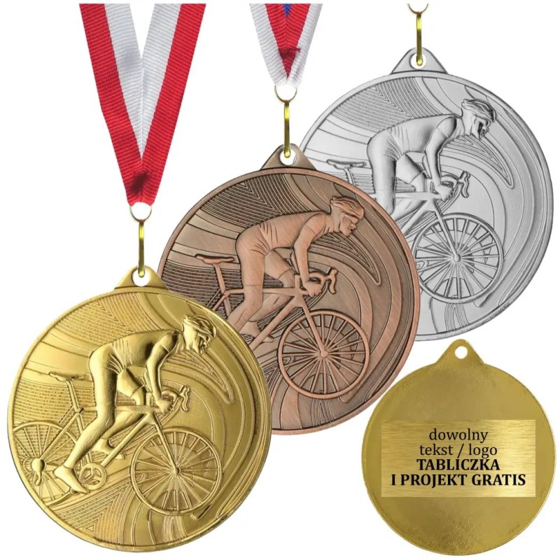 Gotowy medal kolarski wyścig rowerowy z własnym nadrukiem i szarfą Gotowy medal kolarski wyścig rowerowy z własnym nadrukiem i szarfą