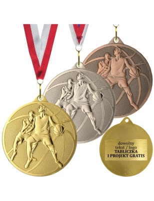 Gotowy medal koszykarski na turniej koszykówki z własnym nadrukiem i szarfą