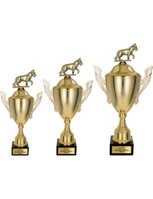 Złoty zestaw Pucharów z figurką kynologia - komplet trzech sztuk