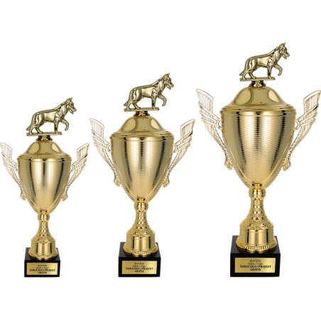 Złoty zestaw Pucharów z figurką kynologia - komplet trzech sztuk