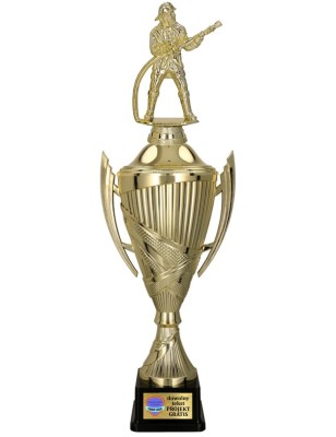 Komplet Pucharów Sportowych z figurką strażaka 41-36-33 cm + tabliczki gratis Strażactwo
