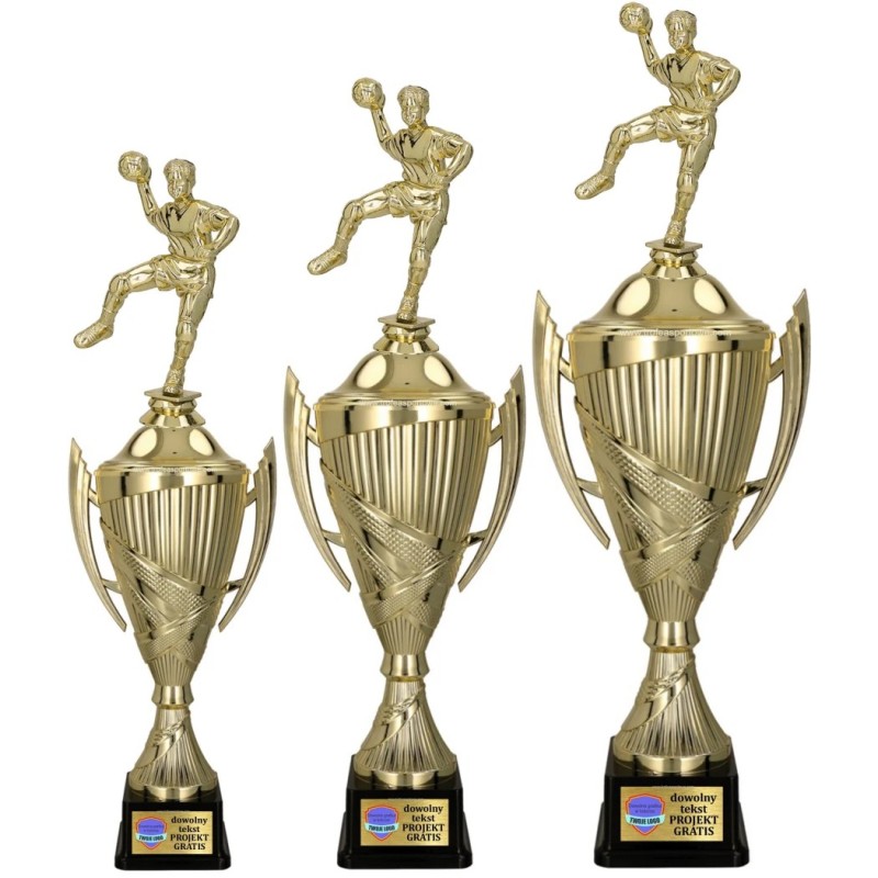 Komplet Pucharów Sportowych z figurką Szczypiornisty 42-37-34 cm + grawer gratis Piłka Ręczna Komplet Pucharów Sportowych z figurką Szczypiornisty 42-37-34 cm + grawer gratis Piłka Ręczna