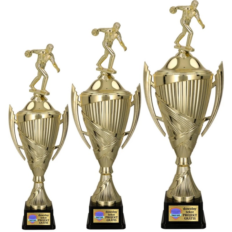 Komplet Pucharów Sportowych z figurką Kręgle 38-33-30 cm+ grawer w cenie Bowling Komplet Pucharów Sportowych z figurką Kręgle 38-33-30 cm+ grawer w cenie Bowling