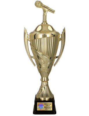 Komplet Pucharów Sportowych z figurką Mikrofonu 35-30-27 cm + tabliczki w cenie Muzyka, Sztuka