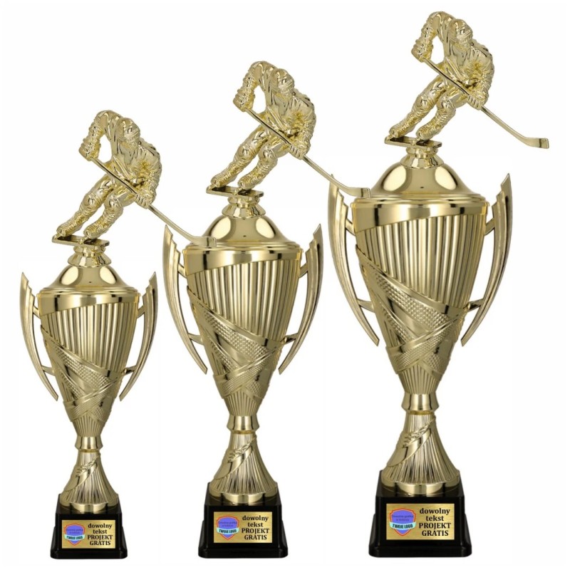 Komplet Pucharów Sportowych z figurką Hokeisty 40-35-32 cm + projekt w cenie Hokej