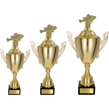 Złoty zestaw Pucharów z figurką wędkarstwo - komplet trzech sztuk