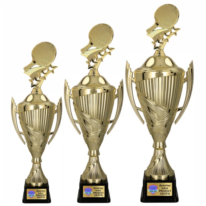 Zestaw Pucharów Sportowych z figurką Tenis Stołowy 39-34-31 cm + tabliczki Gratis Zestaw Pucharów Sportowych z figurką Tenis Stołowy 39-34-31 cm + tabliczki Gratis