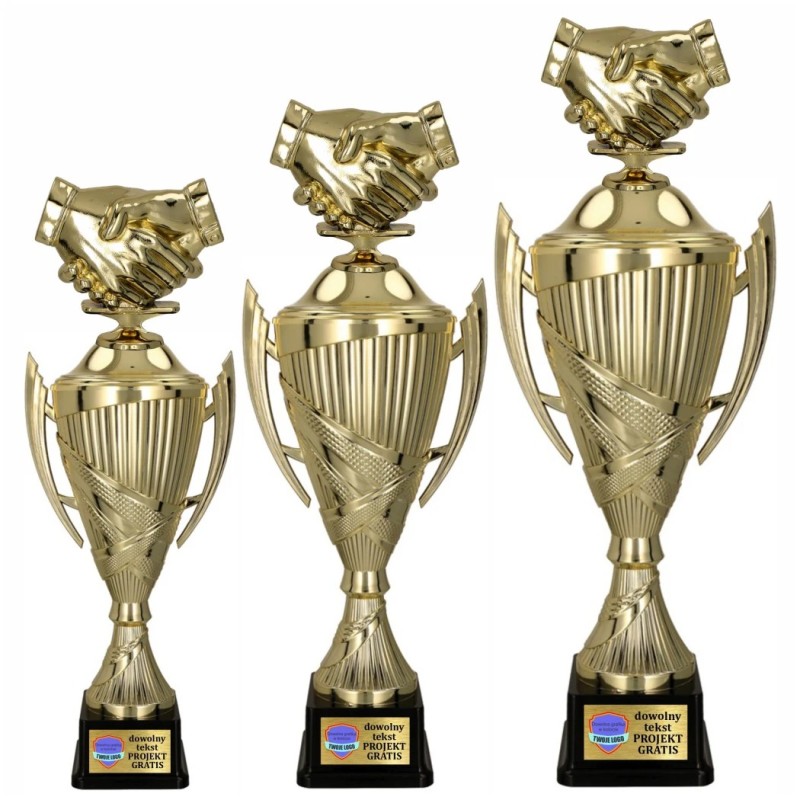 Komplet Pucharów Sportowych z figurką Uścisk Dłoni 37-32-29 cm + tabliczki w cenie Uniwersalne Komplet Pucharów Sportowych z figurką Uścisk Dłoni 37-32-29 cm + tabliczki w cenie Uniwersalne