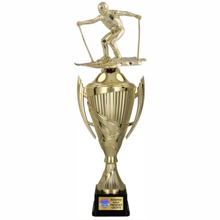 Komplet Pucharów Sportowych z figurką Narciarza, 41-36-33 cm + Grawerki Gratis Narciarstwo