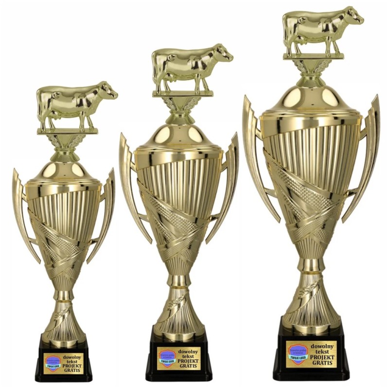 Zestaw Pucharów Sportowych z figurką Krowy 37-32-29 cm+ Personalizacja Gratis Hodowla Zwierząt Zestaw Pucharów Sportowych z figurką Krowy 37-32-29 cm+ Personalizacja Gratis Hodowla Zwierząt