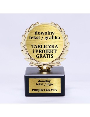 Złota statuetka uniwersalna z laurem i dwiema wklejkami – nagroda na zawody sportowe i turnieje
