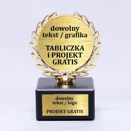 Złota statuetka uniwersalna z laurem i dwiema wklejkami – nagroda na zawody sportowe i turnieje