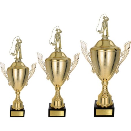 Złoty zestaw Pucharów z figurką wędkarstwo - komplet trzech sztuk